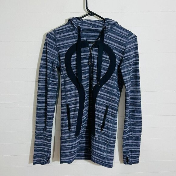 Lululemon Stride Jacket in Navy Stripe Full Zip SZ 2 - Picture 2 of 8